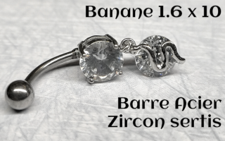 bananes barre acier 1.6 x 10 zircons sertis