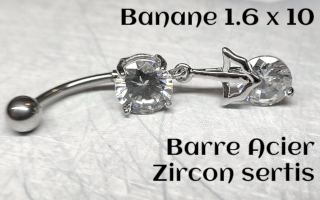 bananes barre acier 1.6 x 10 zircons sertis