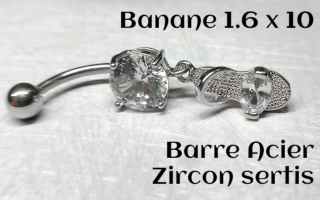 bananes barre acier 1.6 x 10 zircons sertis