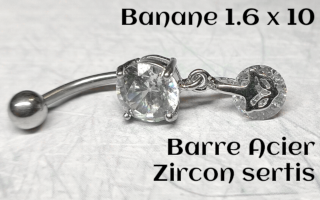 bananes barre acier 1.6 x 10 zircons sertis