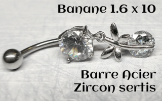 bananes barre acier 1.6 x 10 zircons sertis