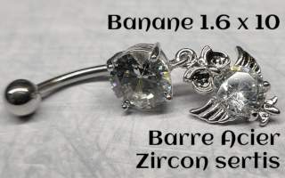 bananes barre acier 1.6 x 10 zircons sertis