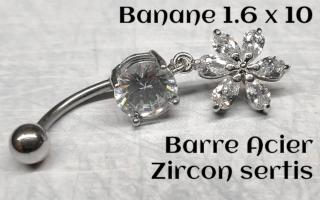 bananes barre acier 1.6 x 10 zircons sertis