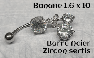 bananes barre acier 1.6 x 10 zircons sertis