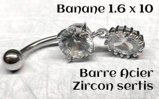 bananes barre acier 1.6 x 10 zircons sertis
