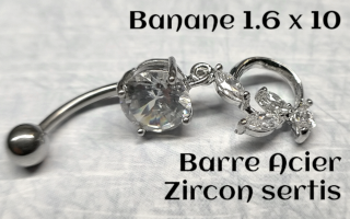 bananes barre acier 1.6 x 10 zircons sertis