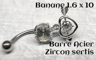 bananes barre acier 1.6 x 10 zircons sertis