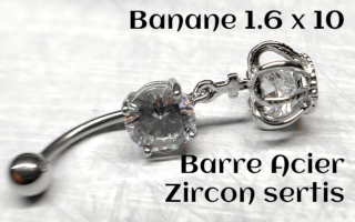 bananes barre acier 1.6 x 10 zircons sertis