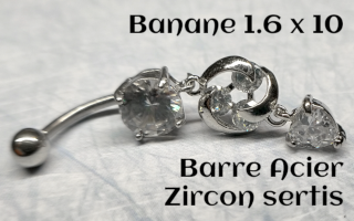 bananes barre acier 1.6 x 10 zircons sertis