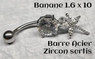 bananes barre acier 1.6 x 10 zircons sertis