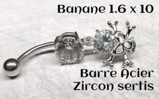 bananes barre acier 1.6 x 10 zircons sertis
