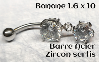 bananes barre acier 1.6 x 10 zircons sertis