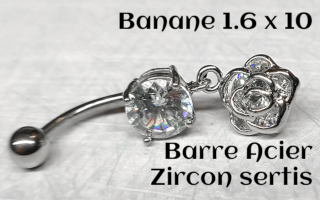 bananes barre acier 1.6 x 10 zircons sertis