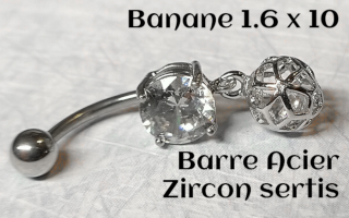 bananes barre acier 1.6 x 10 zircons sertis
