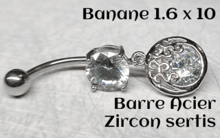 bananes barre acier 1.6 x 10 zircons sertis