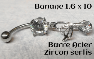 bananes barre acier 1.6 x 10 zircons sertis