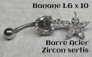 bananes barre acier 1.6 x 10 zircons sertis