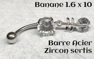 bananes barre acier 1.6 x 10 zircons sertis