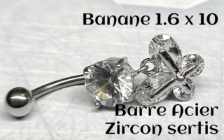 bananes barre acier 1.6 x 10 zircons sertis