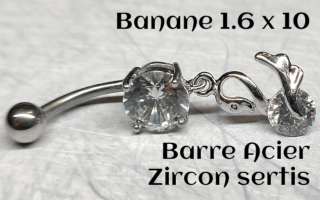 bananes barre acier 1.6 x 10 zircons sertis