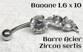 bananes barre acier 1.6 x 10 zircons sertis