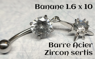 bananes barre acier 1.6 x 10 zircons sertis