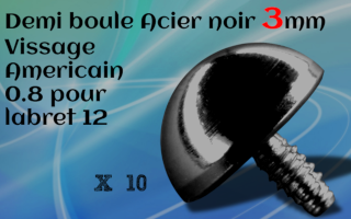 Demi boule 3 mm Acier Noir - vissage americain - pour labret 1.2