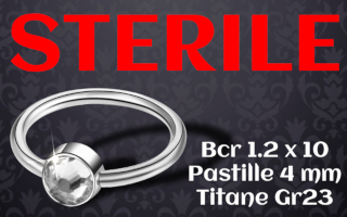 Anneau titane gr23 1.2 x 10 - pastille 4 mm avec zircon cristal