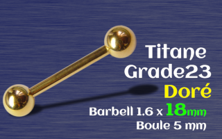 barbell 1.6 x 18 - Titane Gr 23 doré - boules 5 mm