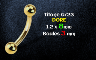 Bananes 1.2 x 8 Boule 3 mm - Titane Gr 23 doré