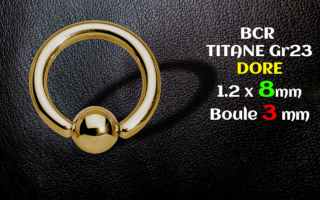 BCR 1.2 x 8 Boule 3 mm - Titane Gr 23 doré
