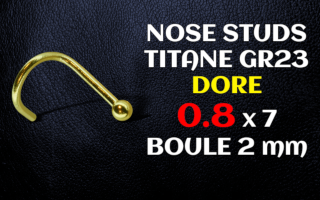 Nose studs 0.8 x 7 - boule 2 mm - Titane Gr 23 doré