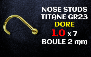 Nose studs 1.0 x 7 - boule 2 mm - Titane Gr 23 doré