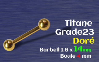 barbell 1.6 x 14 - Titane Gr 23 doré - Boules 4 mm