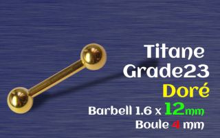 barbell 1.6 x 12 - Titane Gr 23 doré - Boules 4 mm