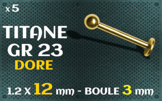 Labret 1.2 x 12 mm - boule 3 mm - titaneg grade 23 dore