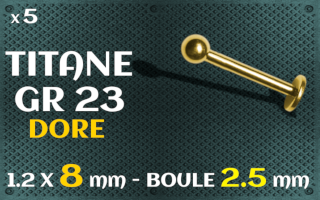 Labret 1.2 x 8 mm - boule 2.5 mm - titaneg grade 23 dore