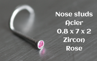 Nose studs 0.8 x 7 - zircon rose serti 2 mm