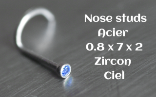 Nose studs 0.8 x 7 - zircon ciel serti 2 mm