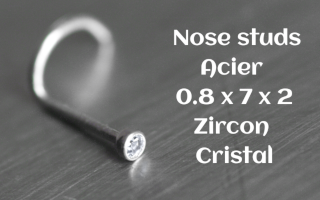 Nose studs 0.8 x 7 - zircon cristal serti 2 mm