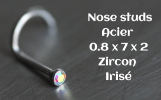 Nose studs 0.8 x 7 - zircon irise serti 2 mm