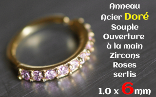 anneau souple ouverture main 1.0 x 6 - zircon rose