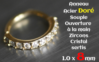 anneau souple ouverture main 1.0 x 8 - zircon cristal