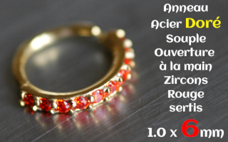 anneau souple ouverture main 1.0 x 6 - zircon rouge