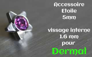 Accessoire acier pour dermal vissage interne 1.6 - diametre 5 mm - zircon amethyste - etoile