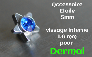 Accessoire acier pour dermal vissage interne 1.6 - diametre 5 mm - zircon bleu - etoile