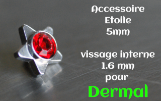 Accessoire acier pour dermal vissage interne 1.6 - diametre 5 mm - zircon rouge - etoile