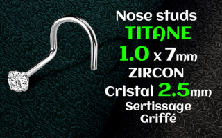 Nose stud Titane gr23 - 1.0 x 7 - zircon serti 2.5 mm