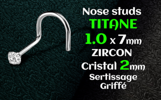 Nose stud Titane gr23 - 1.0 x 7 - zircon serti 2 mm