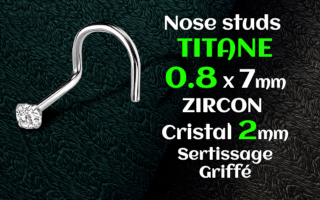 Nose stud Titane gr23 - 0.8 x 7 - zircon serti 2 mm